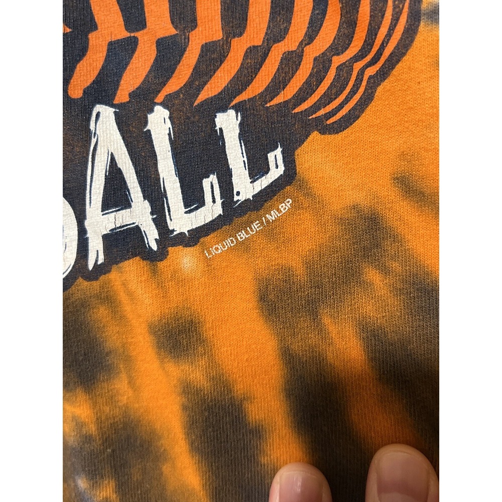 Y2K Detroit Tigers Tie Dye T Shirt XL MLB Liquid Blue Baseball Orange Blue USA - Picture 3 of 6